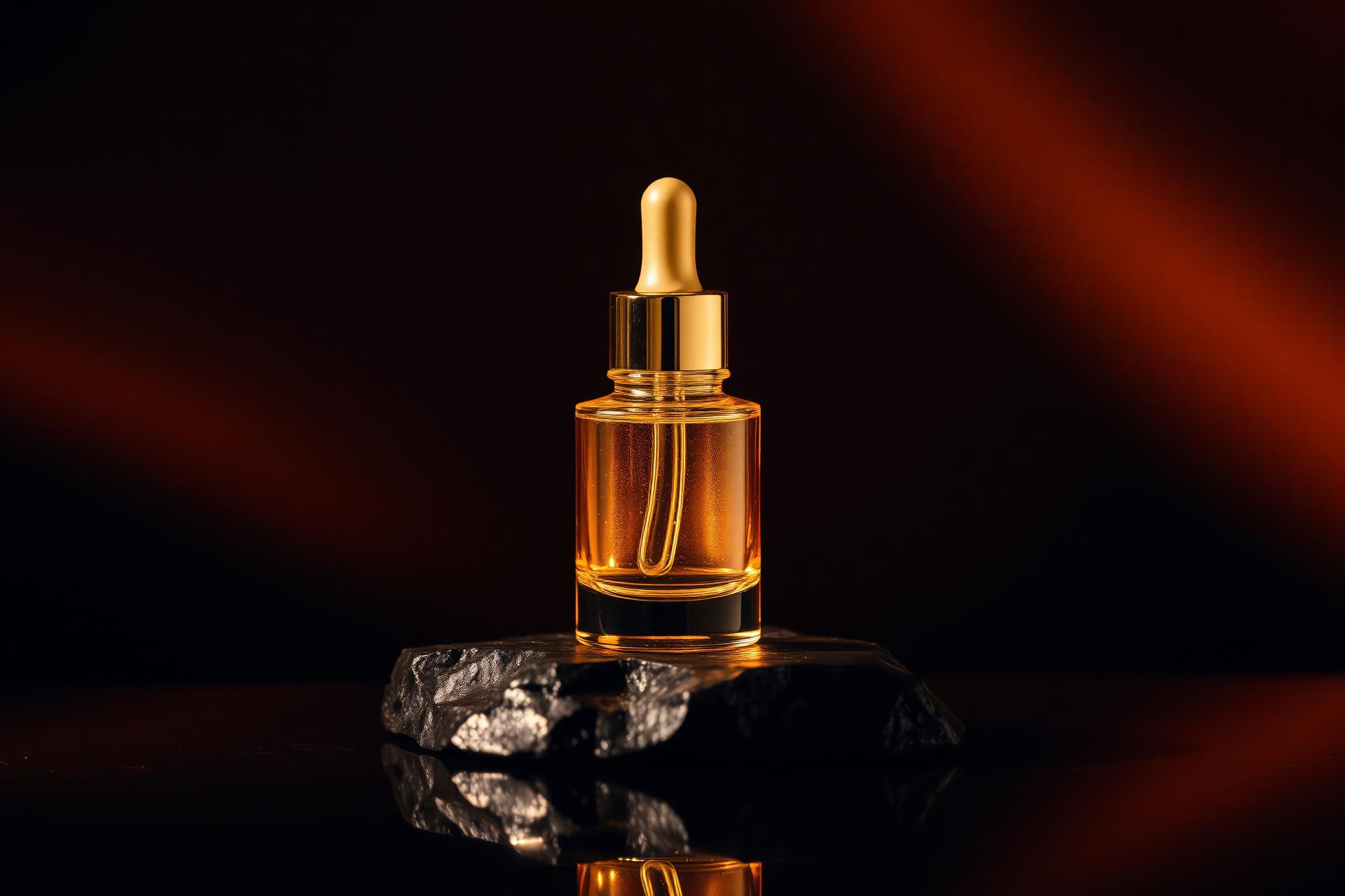 Flaconete dourado Generex sob luz âmbar